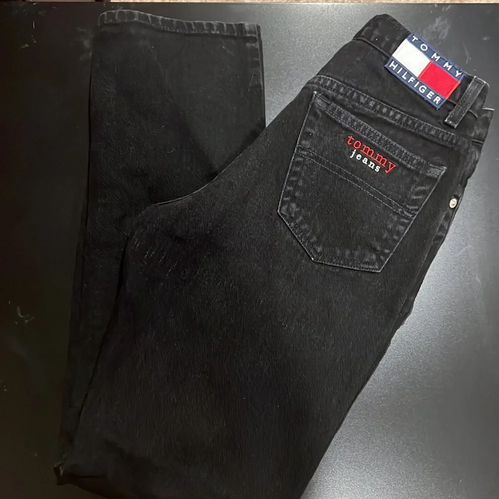 VINTAGE Tommy Jeans Black 100% cotton jeans Size3/30 - Picture 1 of 7
